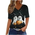 thumbnail image 2 of jobturf Halloween Shirts for Women V-Neck Short Sleeve Tee Tops Cute Fall Ghost Pumpkin Graphic Blouses Retro Vintage Festival T Shirt, 2 of 5