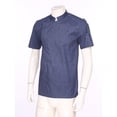 thumbnail image 4 of renvena Veste de Chef à Manches Courtes Unisexe pour Homme Col Montant Chemises de Chef Manteau Boutons-Pression Uniforme Bleu G, 4 of 7