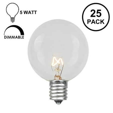 Novelty Lights 25 Pack G40 Outdoor Globe Replacement Bulbs, C7/E12 Candelabra Base, 5