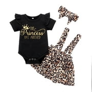 Summer Outfit Baby Girl Skirt Set Short Sleeve Top Leopard Skirt 3PCS