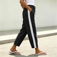 thumbnail image 2 of GUACER No Boundarie Women's Cropped Pants Casual Drawstring Straight Leg Pants with Boho Crochet Lace Side Stripe Summer Trousers, 2 of 7