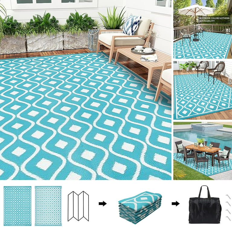 DEORAB Outdoor Rug for Patio Clearance,6'x9' Waterproof Mat,Reversible  Plastic Camping , Black & Gray 