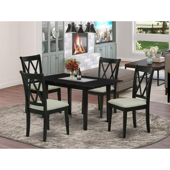 East West Furniture Norfolk 5-piece Wood Dining Set with Linen Seat in Black