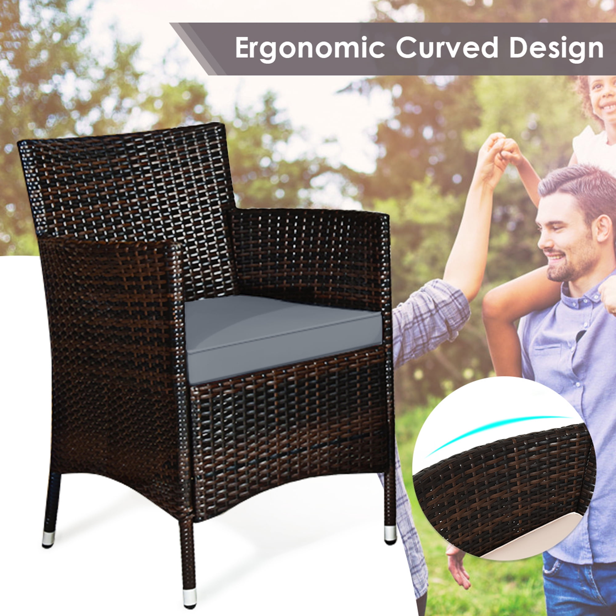 Gymax 8PCS Patio Rattan Conversation Furniture Set Outdoor w/ Gray Cushion