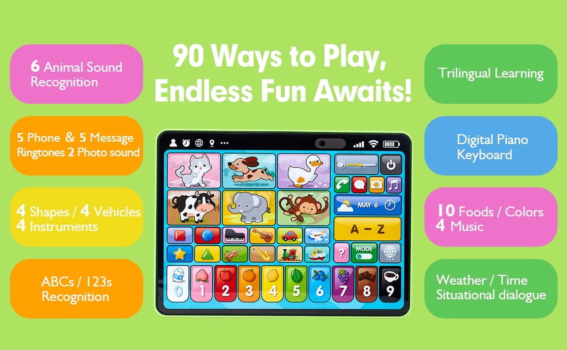 Adofi Trilingual Learning Toys for Toddlers 1-3 Years, Learning Tablet with Music and Lights, Montessori Speech Therapy Toys, STEM Toddler Toys Age 1-3 Gifts, Musical Baby Toys for 1 Year Old
