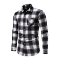 thumbnail image 2 of Gvmfive Men Check Print Buttons Down Front Pocket Lapel Neck Casual Skinny Shirt, 2 of 4