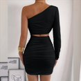 thumbnail image 4 of Vestido Mini de Cóctel con Volantes y Larga para Mujer, Moda 2025, con Hombros Descubiertos y Caderas Estrechas. Negro M, 4 of 10