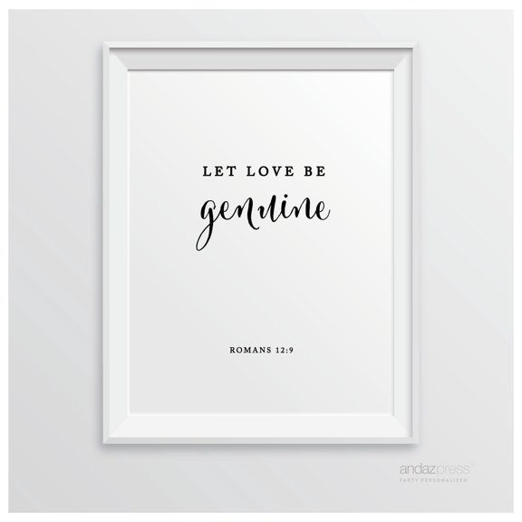 Romans 12 9 - Let Love Be Genuine Biblical Quotes Formal Black & White Wedding Signs