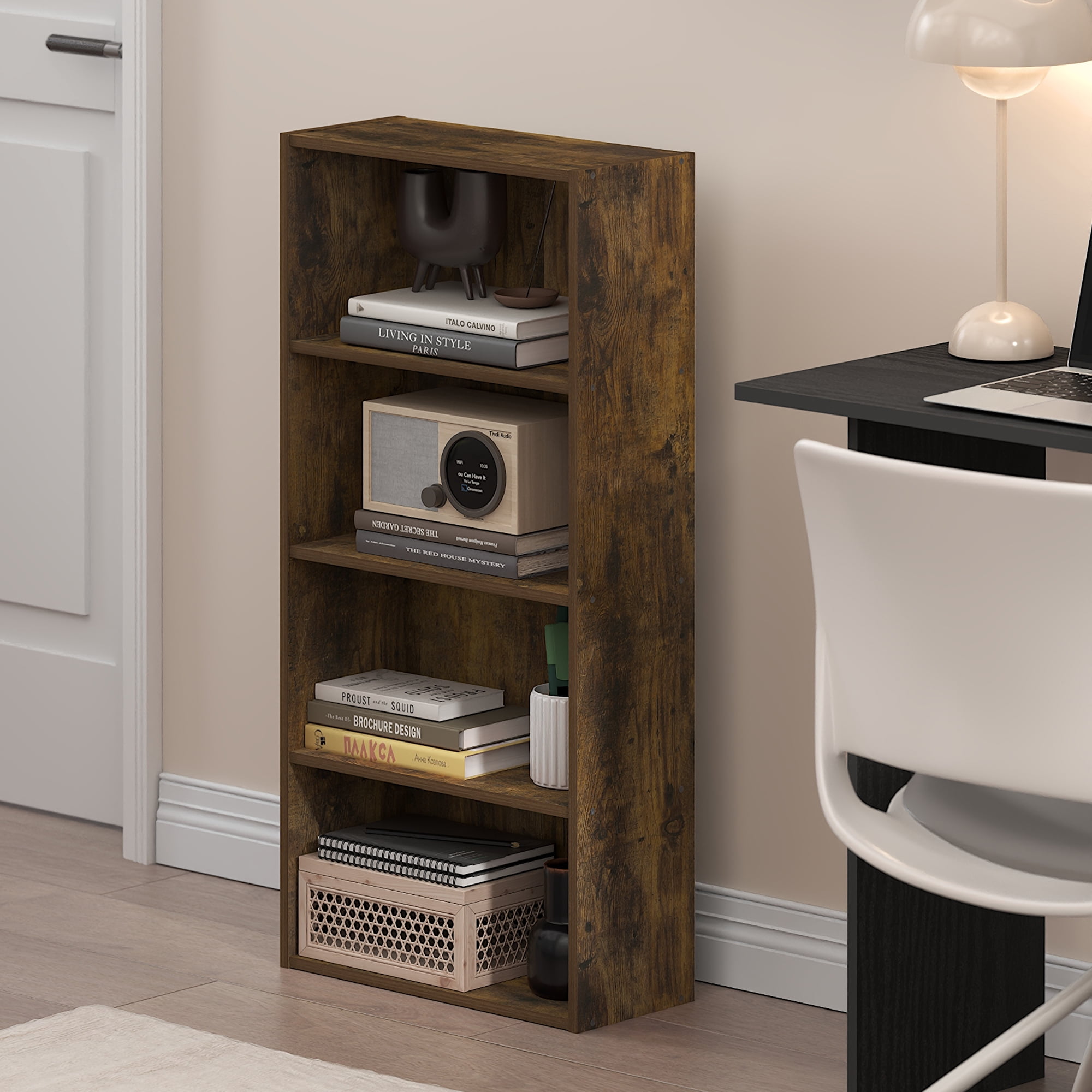 Furinno Pasir 4-Tier Open Shelf Bookcase, White, Made of CARB