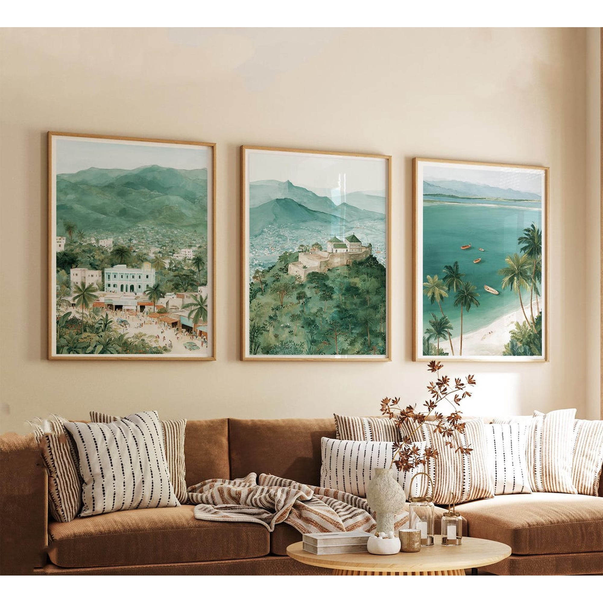Set Of 3 Haiti Wall Art Prints Caribbean Travel Tropical Landscape Modern Cultural Vibrant Island Style Bedroom And Living Room Decor