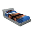 thumbnail image 2 of Ambesonne Blue Fitted Sheet & Pillow Sham Set, Nature Twilight, Twinxl, Blue Orange, 2 of 2