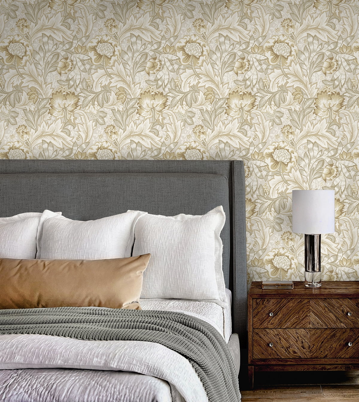 NextWall Latte Acanthus Garden Floral Peel and Stick Wallpaper - 20.9 in. W x 18 ft. L Roll