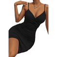 thumbnail image 2 of Vestidos de Cóctel para Mujer, Ajustados, con Escote en V, Tirantes Finos, Fruncidos, para Fiesta de Noche y Club Nocturno (2025) Negro M, 2 of 10