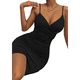 thumbnail image 2 of Vestidos de Cóctel para Mujer, Ajustados, con Escote en V, Tirantes Finos, Fruncidos, para Fiesta de Noche y Club Nocturno (2025) Negro M, 2 of 10