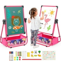 Ealing Kids Easel with Storage Bag ,360°Rotating Standing Iron Easel for Child 3 Years,Height Adjustable with 29.5"-44",Pink