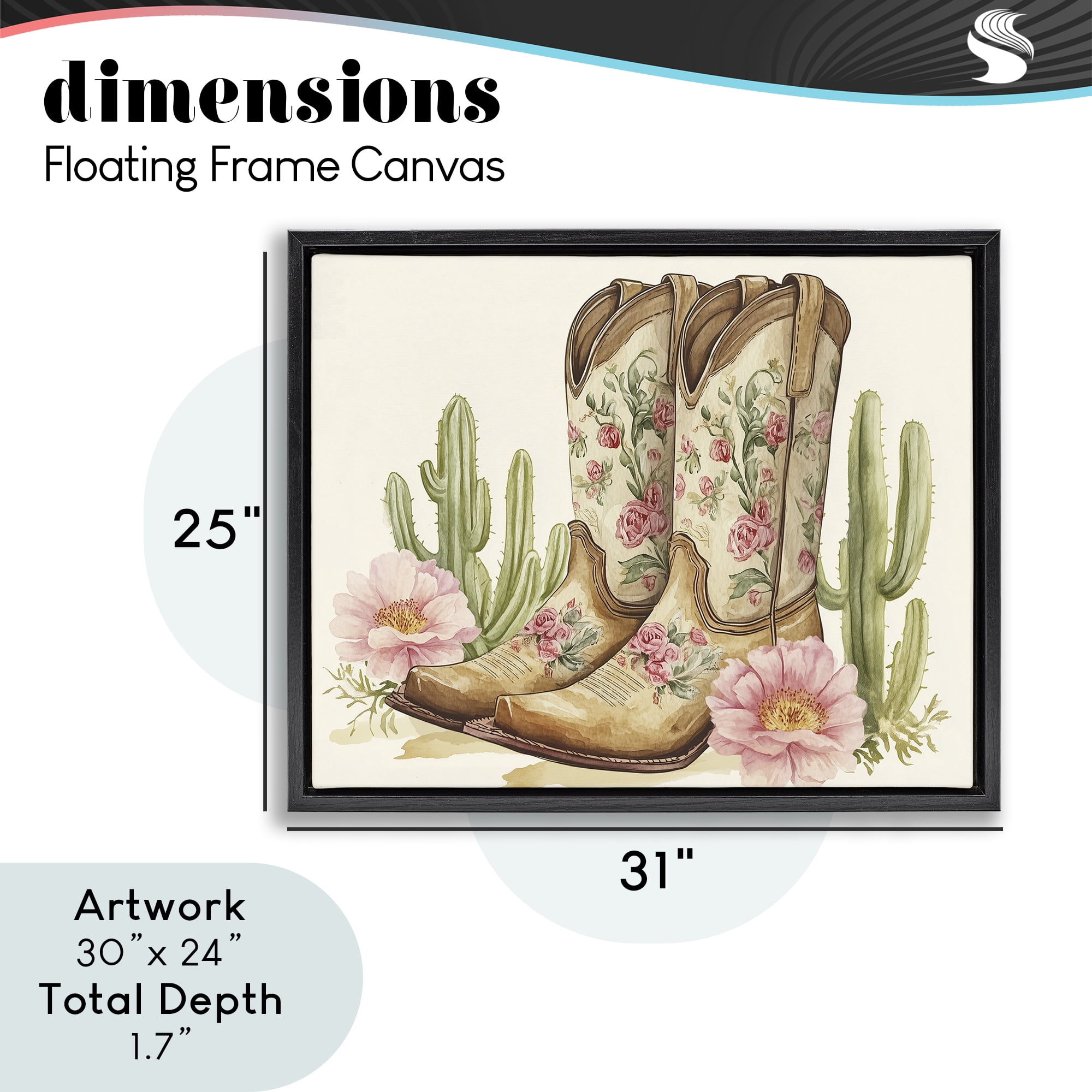 Stupell Industries Floral Boots & Cactuses Black Framed Floater Canvas Wall Art, design by Heidi Kuntz