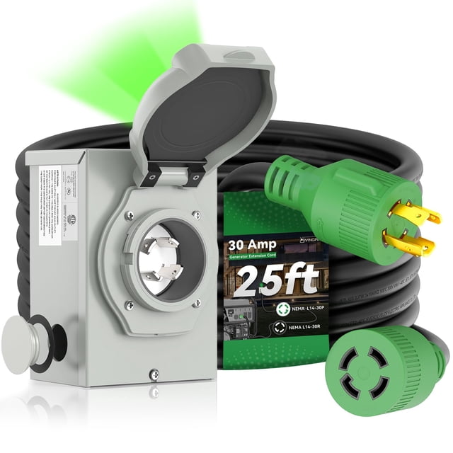 Kit combinado de cable de generador y caja de entrada RVINGPRO 30A 25FT