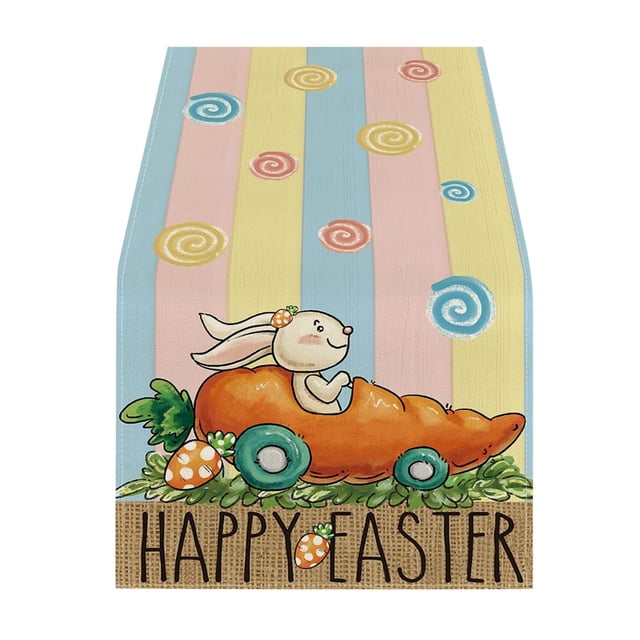 Easter Decor Easter Table Flag Holiday Bunny Egg Little Printed Linen Tablecloth Easter Home Decorations