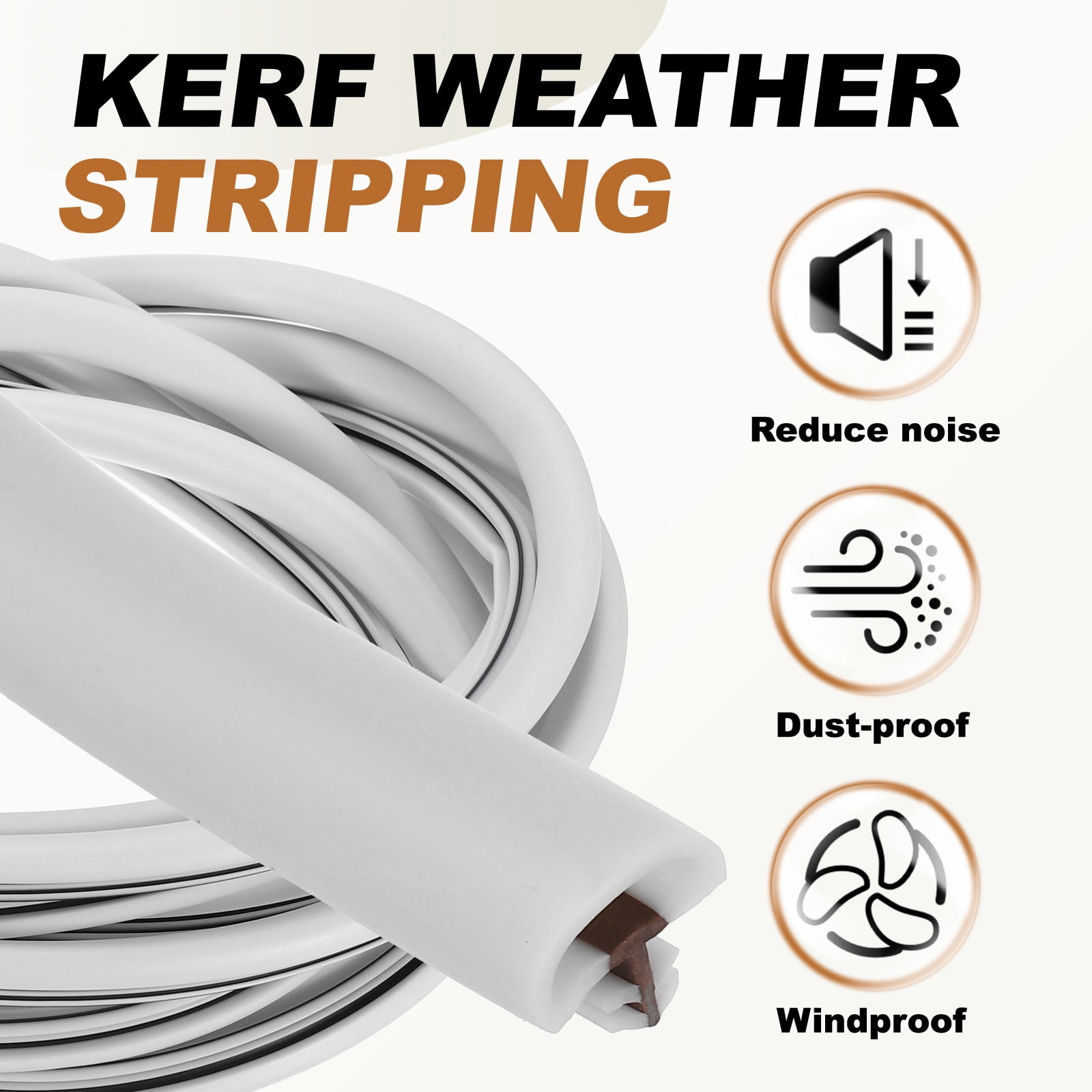 Uxcell Kerf Weather Stripping Seal Strip, 16.4ft x 3/8" - 2 Pack Kerf Noise Reduction Rubber Flange Window Weatherstrip Seal for Door Frame Windows Card Slot, White