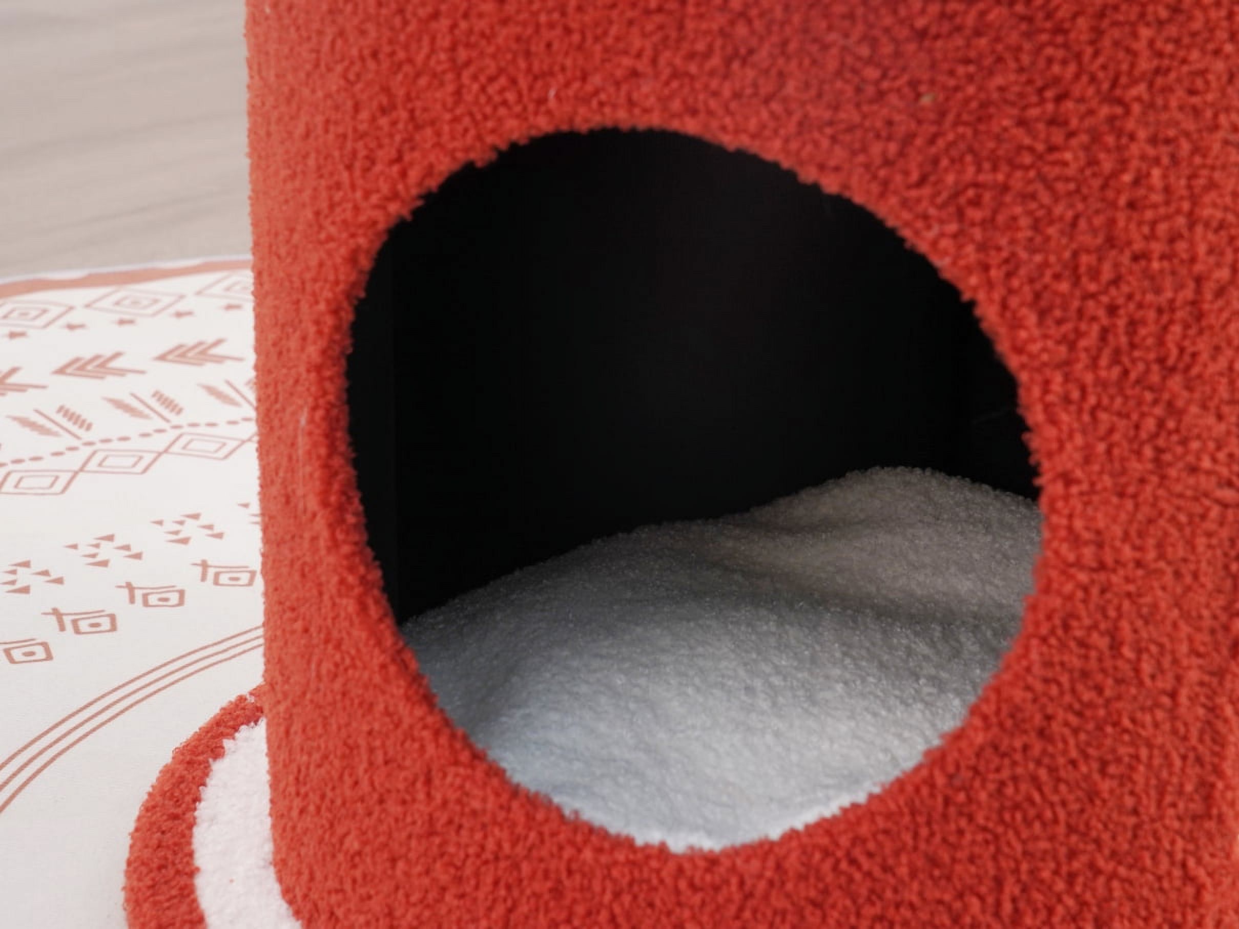 Vibrant Life 3-Level 32.3" High Dynamic Hideaway Cat Condo with Scratching Pad, Red