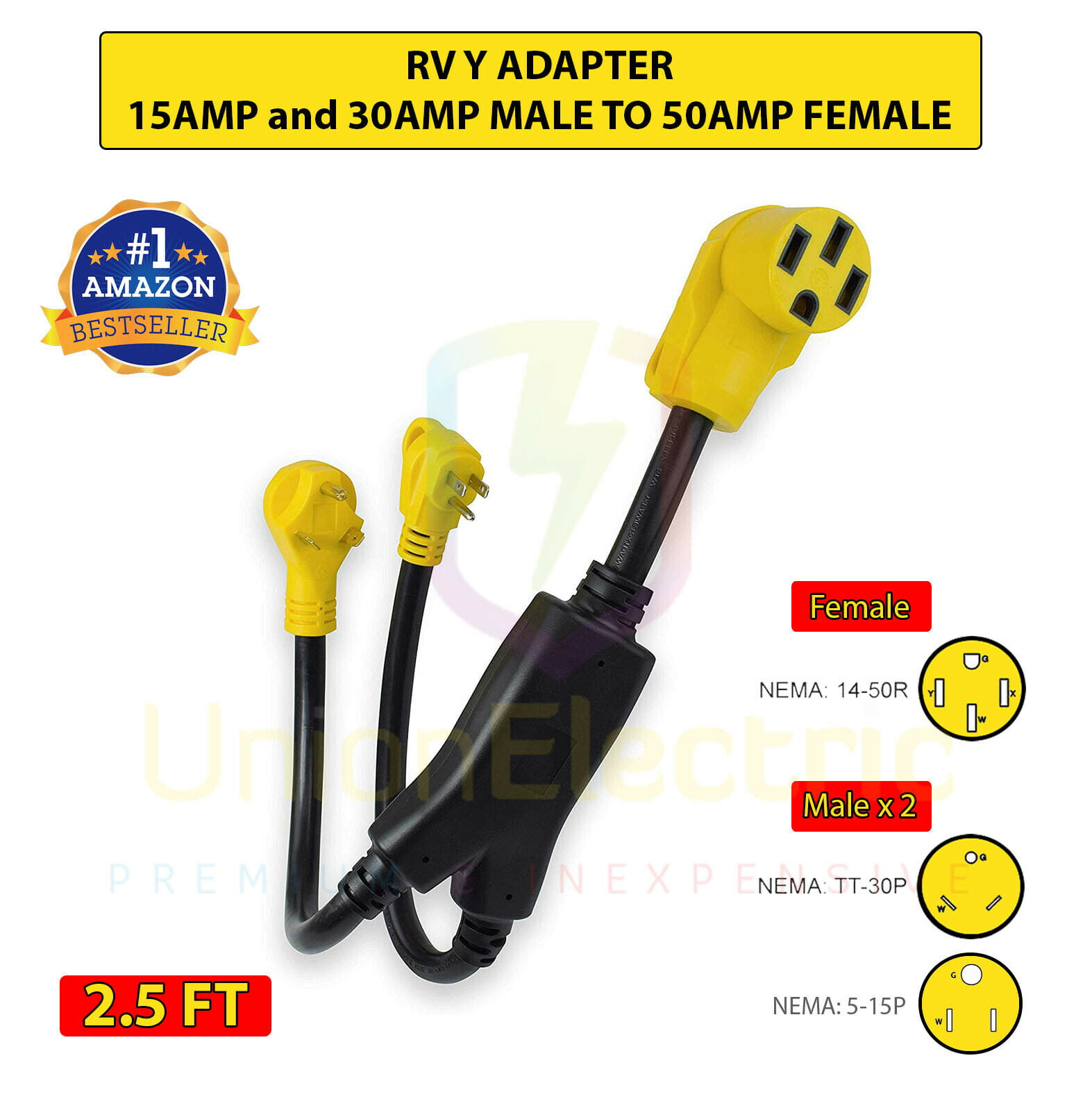 with Easy Removal Handle 12inch,10/3 STW Proline Power Female 50Amp to 15Amp Male RV Camper Adapter Cord 50F/15M 