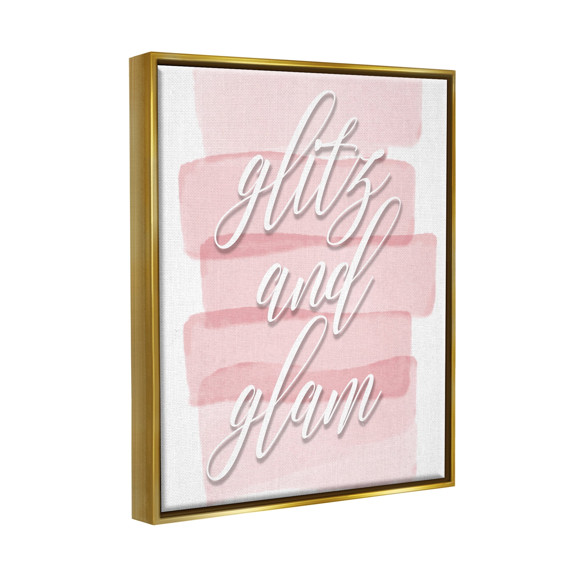 Stupell Industries Glitz & Glam Pink Trendy Phrase Botanical & Floral Painting Gold Floater Framed Art Print Wall Art
