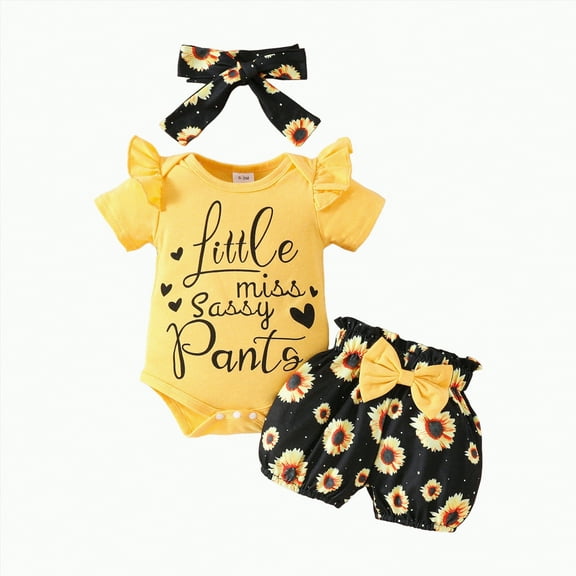 TOWED22 Baby Girl Clothes Summer Outfits Cute Flower Romper Ruffle Skirt Shorts Skort Newborn Outfit Bodysuit Sets(Yellow,3-6 M)