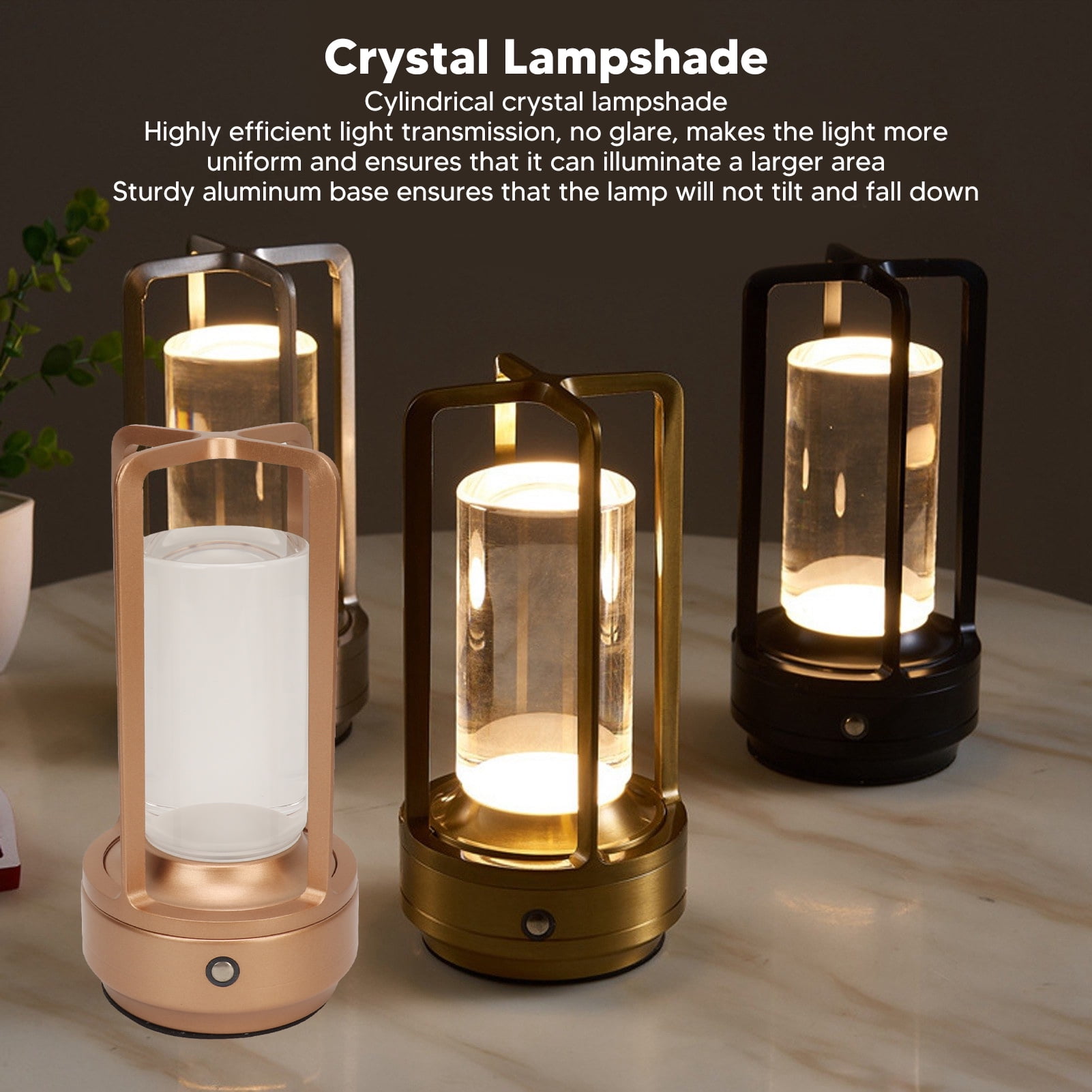 Lampe De Table Sans Fil Rechargeable LED Dimmable RGB - Lumière Chaude Et Couleurs, Dorée