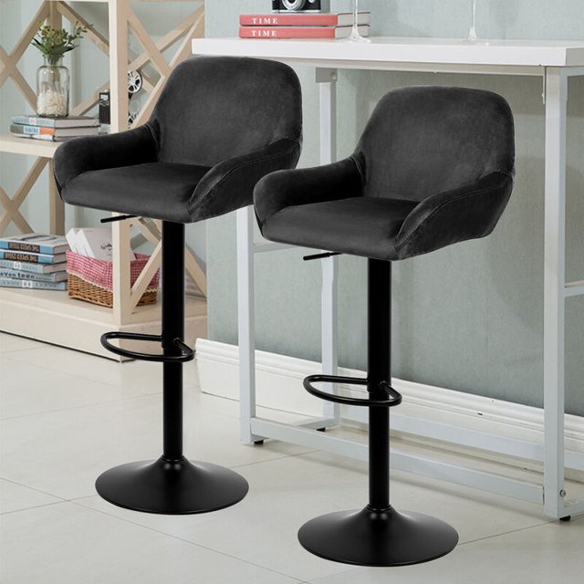 Juego de 2 Taburete de Bar, Cubierta de Terciopelo, Reposapiés - Negro esquí esquí Gafas de esquí