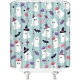 thumbnail image 3 of Halloween Ghost Shower Curtain Cartoon Cute Ghost Pumpkin Bat Stars Funny Holiday Happy Halloween Teal 36x70(WxH) Inches Bathroom Decor Fabric Curtain with Hooks, 3 of 6