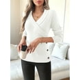 thumbnail image 5 of Women V Neck Long Sleeve Sweaters Criss -Wrap Ruched Pullover Fall Tops White XL, 5 of 8