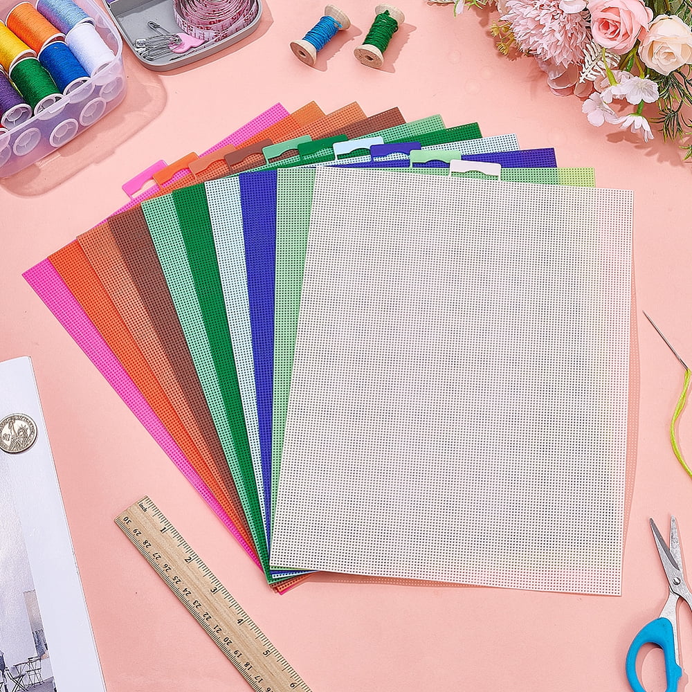10 Pcs 14 Count Plastic Mesh Canvas Sheets 13.19 x 10.24 Inch Mesh Sheet for Stitch 10 Colors Mesh Needlepoint Canvas for DIY Handmade Sewing Accessories Supplies DIY