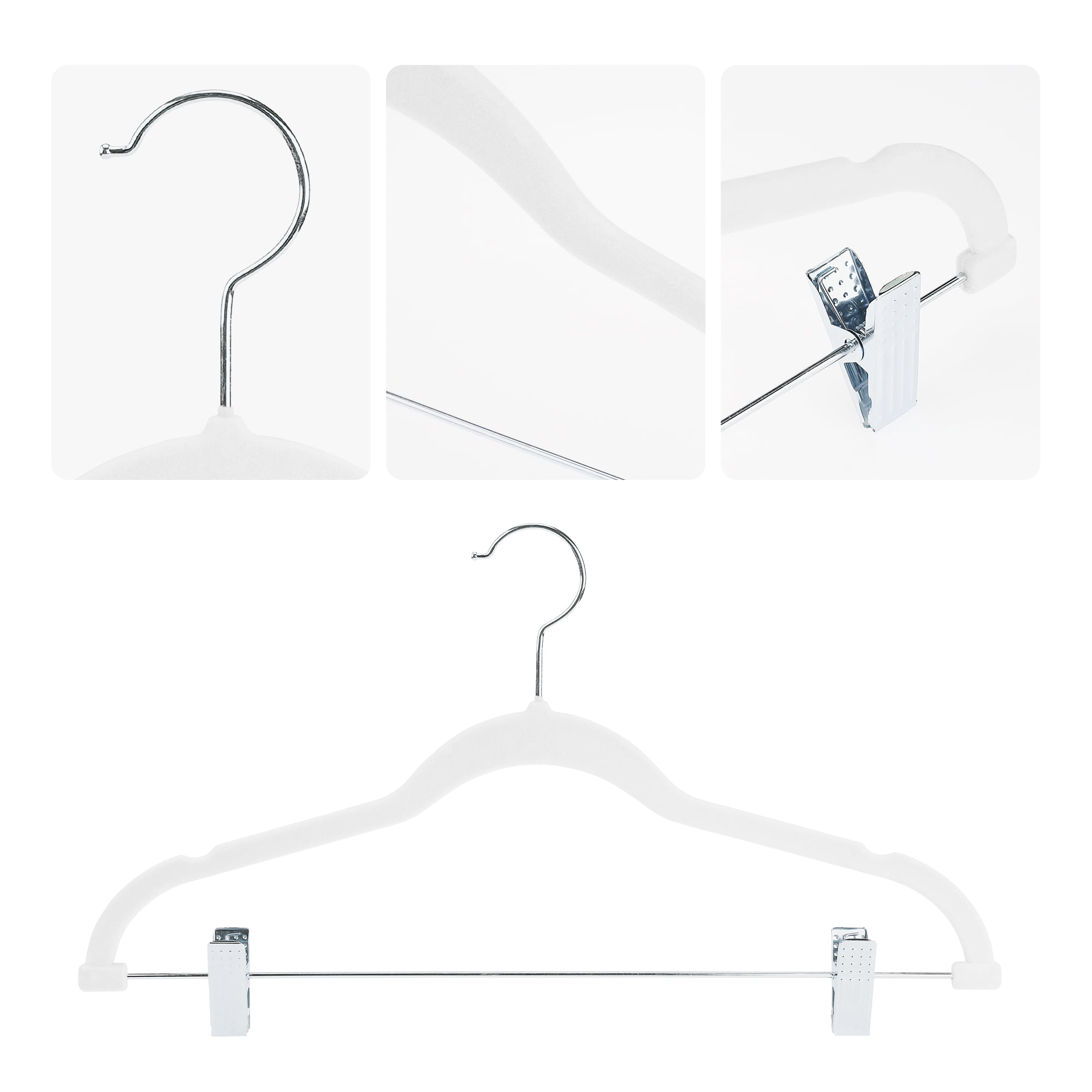 Unique Bargains Flocked Non-Slip Hangers with Pinch Clips 20 Packs White