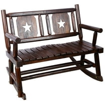 Outdoor Wood Rocking Bench Carbonized Double Rocking Chair Wooden Porch Rocking Chair, Wood Double Adirondack, Rocker for Indoor or Outdoor with High Rise Slatted Back, Carbonized