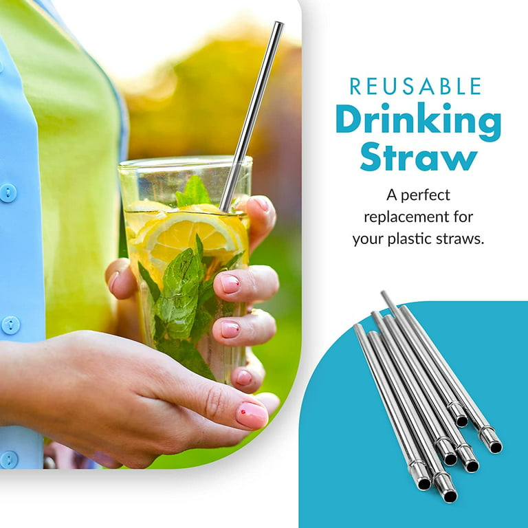 Reusable Stainless Steel Straws Above Disposable Plastic Straws On
