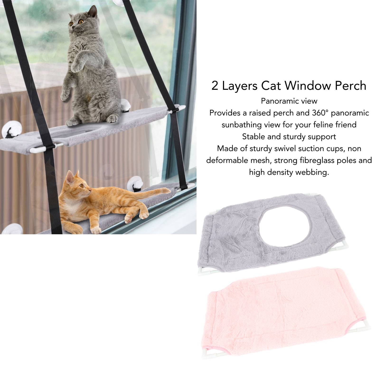Riousery Double Layer Cat Window Perch for Indoor Cats, Space-Saving Hammock Bed with 6 Strong Suction Cups, Holds Up to 33lbs (15kg), Size 18.9 inches x 12.2 inches (48x31 cm), Gray and Pink