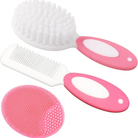 Baby Hair Brush, Cradle Cap Brush, Baby Hair Comb, Baby Hair Brush and Comb Set for Newborns & Toddlers, Baby Brush Soft Bristles, Ideal for Cradle Cap, Perfect Baby Registry Gift (Pink)