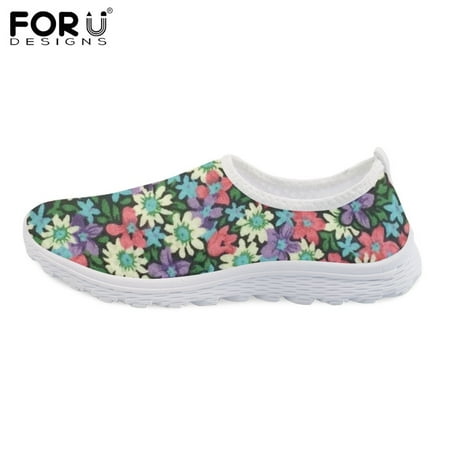 

FORUDESIGNS Female Slip On Sneakers Pretty Disy Fower Pttern Air Mesh Shoes for Women Lightweight Footwear Summer Loafers