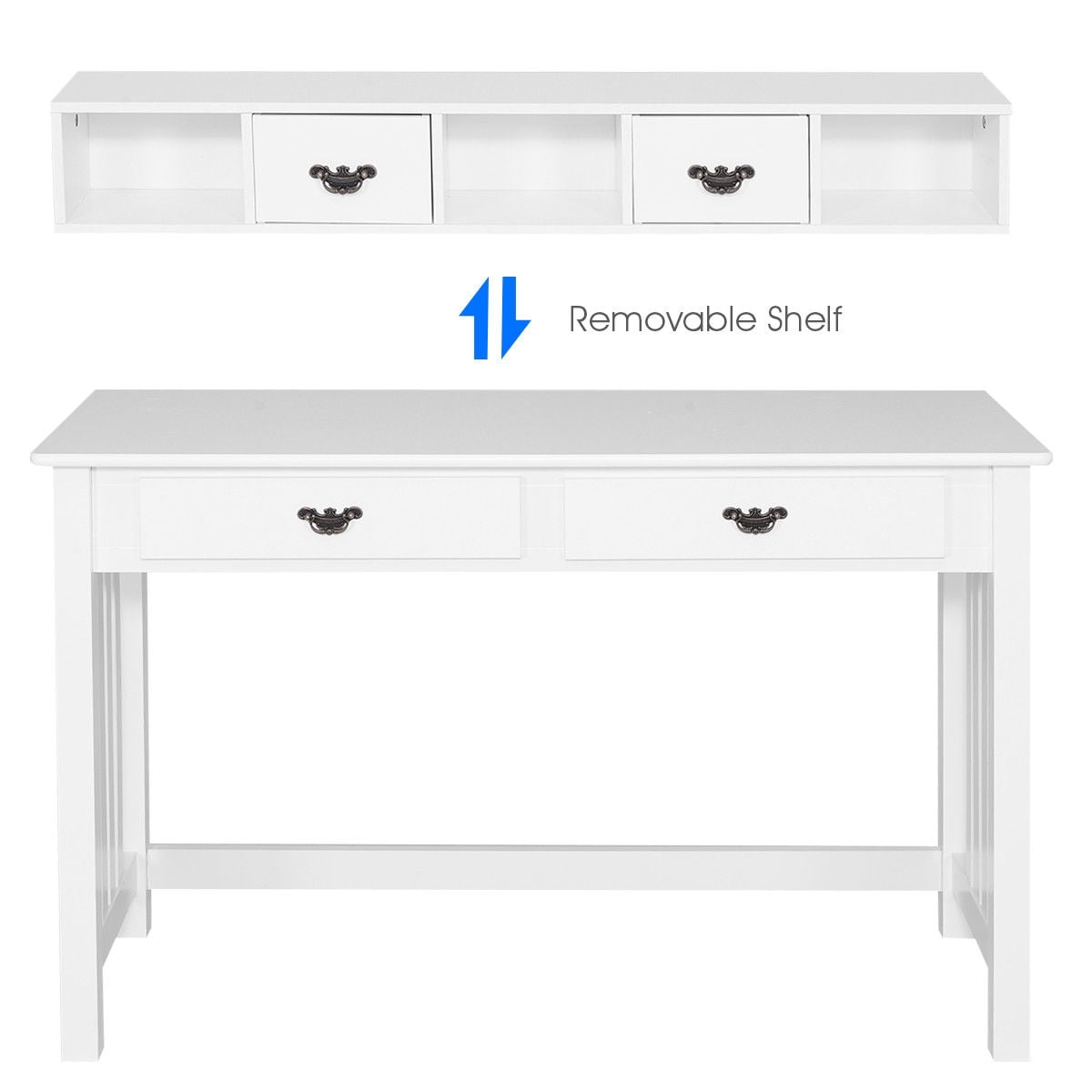 Costway Writing Desk Mission White Home Office Computer Desk 4 Drawer