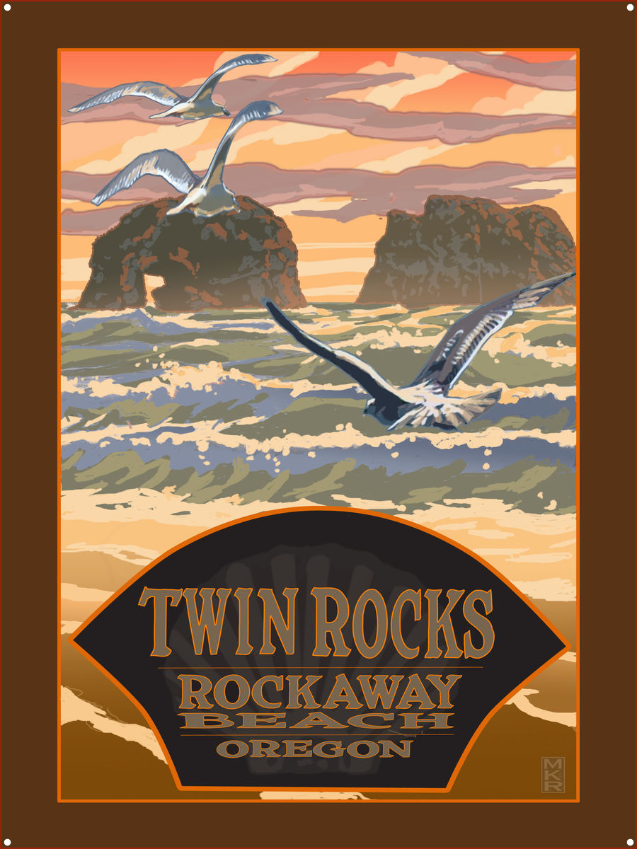 Twin Rocks Rockaway Beach Oregon Metal Art Print by Mike Rangner (18" x 24")