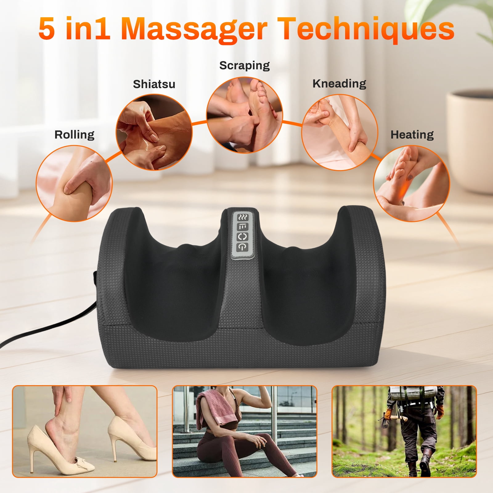Foot Massager, Shiatsu Foot Massager, Deep Tissue Massage Machine with Heat, Foot Massager and Calf Massager with Massage Roller, Gifts for Mom & Dad, Black