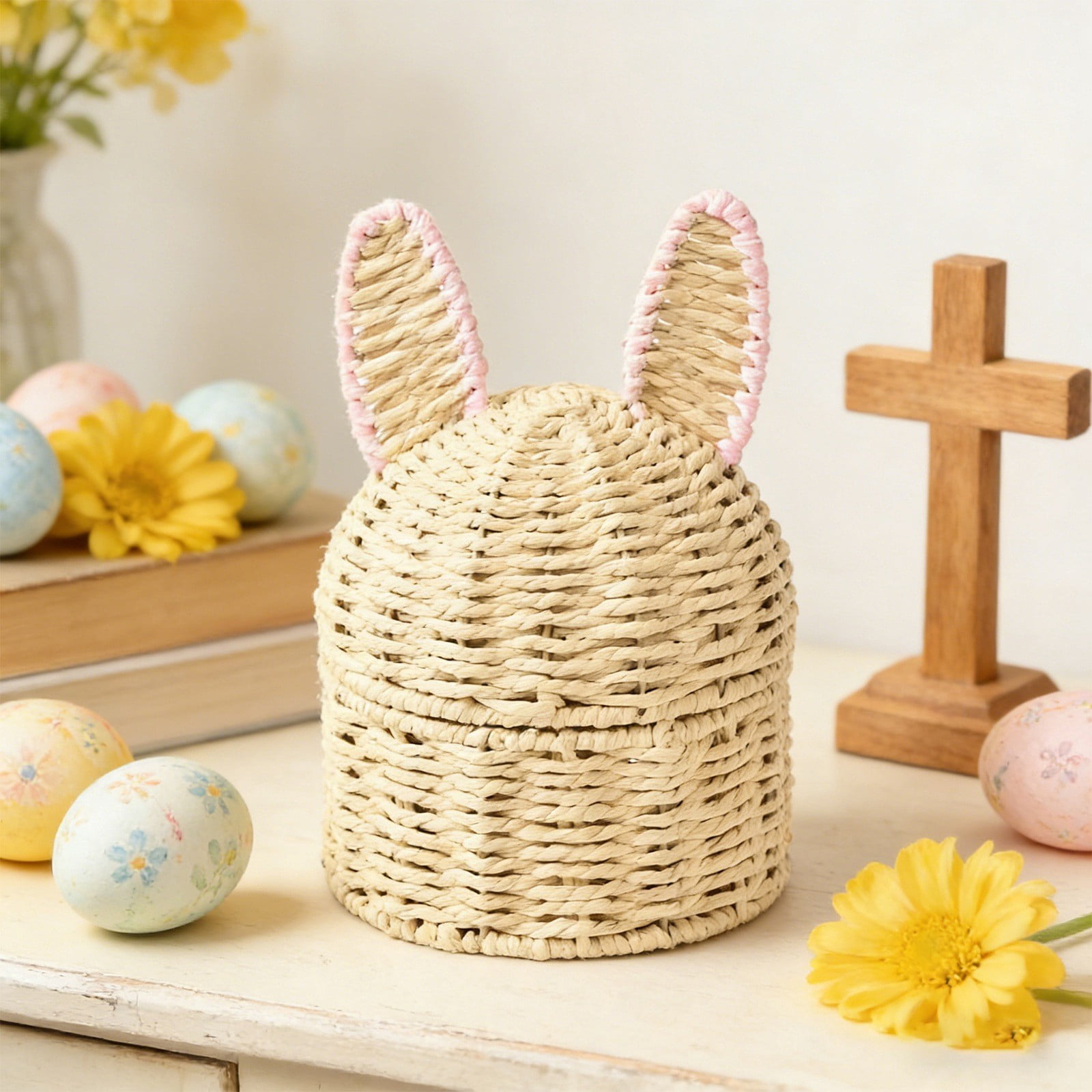 fsxdhpcsgfc Hand Woven Rabbit Ear Storage Easter Egg Storage Paper Rope Material Storage Divided Lunch Containers for Adults Glass Meal Prep Containers with Lids Fridge Organizers And Storage Clear