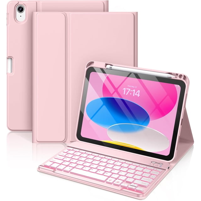 Funda con Teclado para iPad 10 Generación - Teclado Inalámbrico Desmontable de 7 Colores con Soporte para Lápiz para iPad A16 de 11 Pulgadas 2025, 10ª Generación 10.9 Pulgadas 2022, Azul Marino
