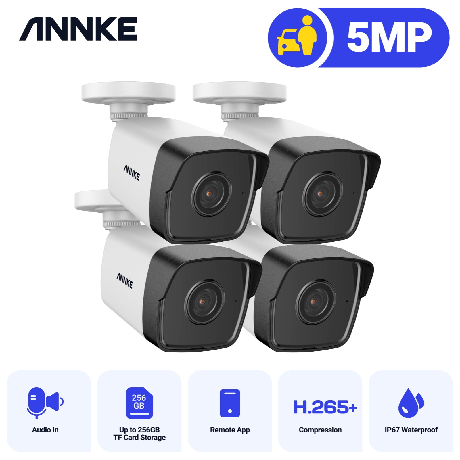ANNKE 5MP 4Pcs Bullet PoE IP Security Camera Super HD CCTV