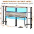 thumbnail image 2 of Storage Headboard with LED Lights & Charging Station, 55" Wide Open-Frame Headboard with Shelves, USB Ports & Power Outlets, Modern Wooden Headboard, Adjustable Bed Compatible, Grey,Queen, 2 of 17