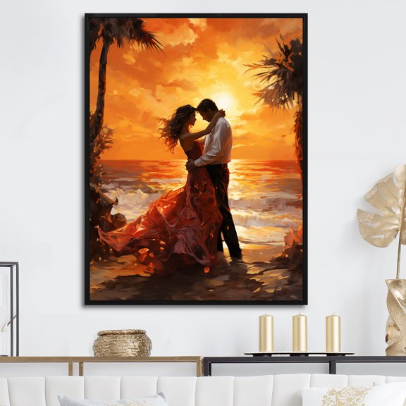 Designart "Salsa Dance Under The Sunset III" Dance Floater Framed Wall Art Living Room
