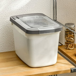 Sutowe Airtight Rice Storage Container with Lid Measuring Cup 10 lbs Reusable BPA Free Clear Rice Bucket, Size: 23.823, White