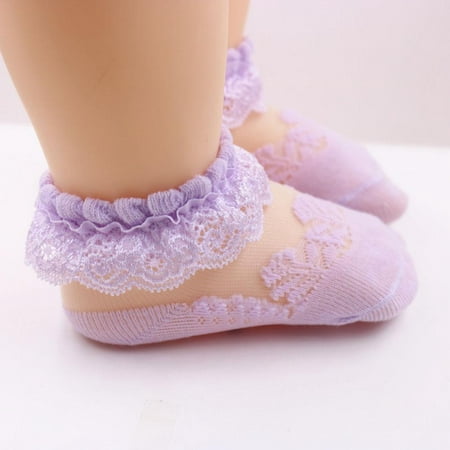 

Wrea Baby-Girls Eyelet Frilly Lace Socks Baby Socks Pure Color Lace Elastic Socks Newborn/Infant/Toddler/Little Girls