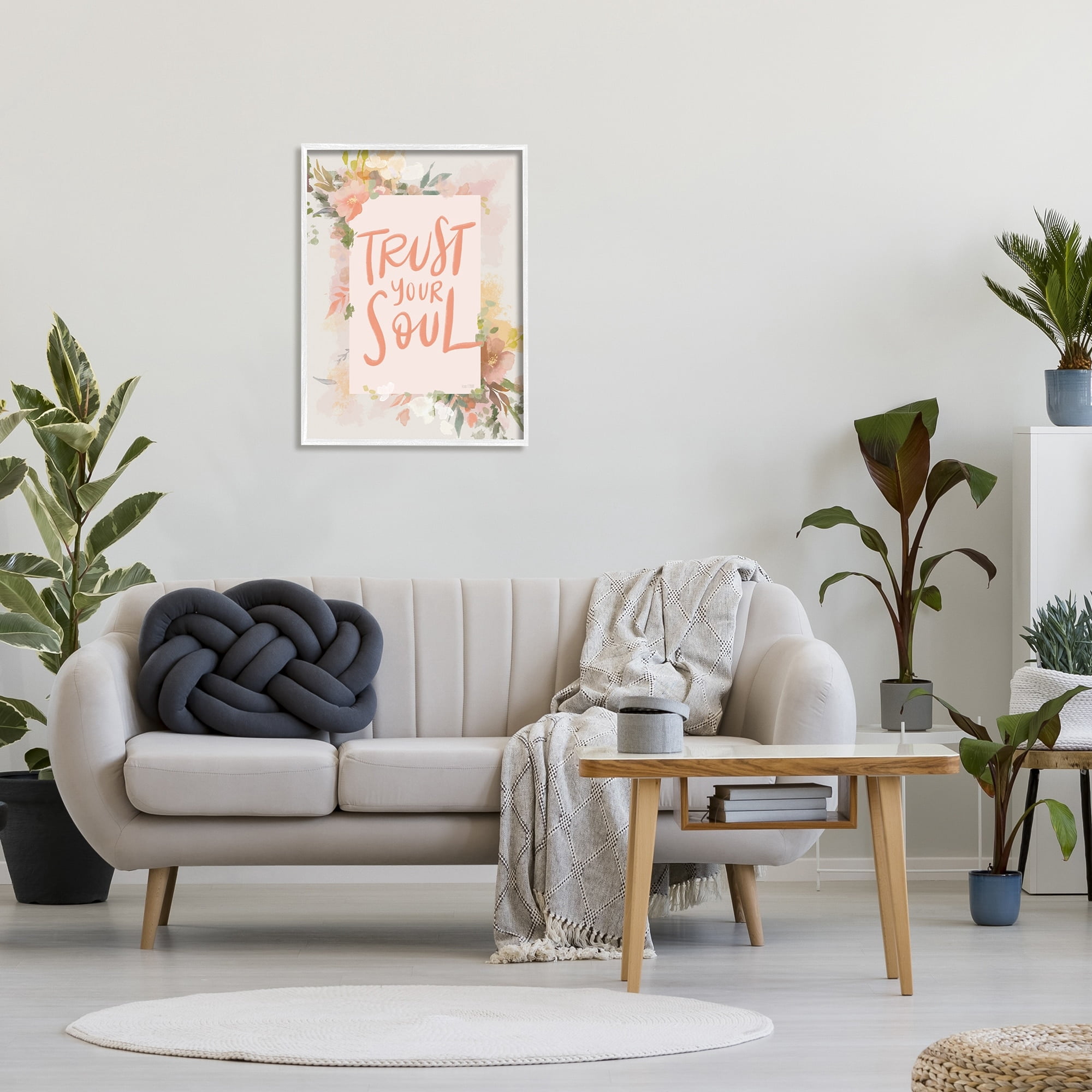 Stupell Industries Trust Your Soul Floral Border Impactful Calligraphy Graphic Art White Framed Art Print Wall Art, Design by House Fenway