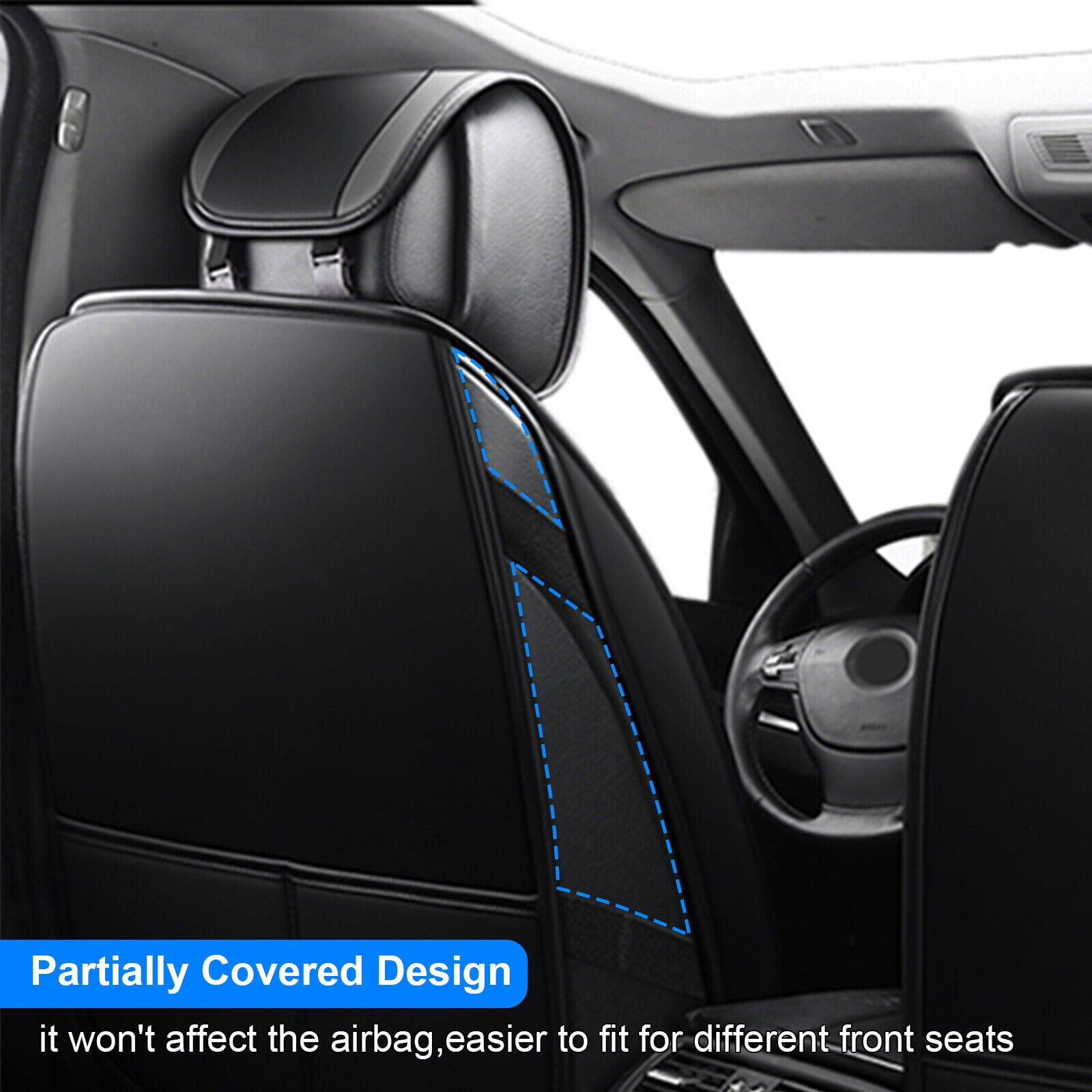 FANOTEK Car Seat Cover for Chevy Cruze Malibu 5 Seats Full Set, Wear-resistant Pu Leather Front Rear Seat Cushion Protector for Cobalt Impala Prizm Black Gray